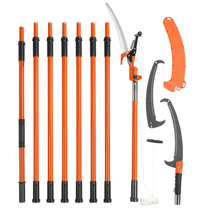 VEVOR Manual Pole Saw, 2.24 m-8.24 m Extendable Tree Pruner, Sharp Steel Blade and Scissors High Branches Trimming, Branch Trimmer with Lightweight 8 Fiberglass Handles, for Pruning Palms and Shrubs
