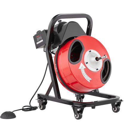 VEVOR Drain Cleaner Machine 50FT x 1/2 Inch Manual Feed Snake Auger with Wheels