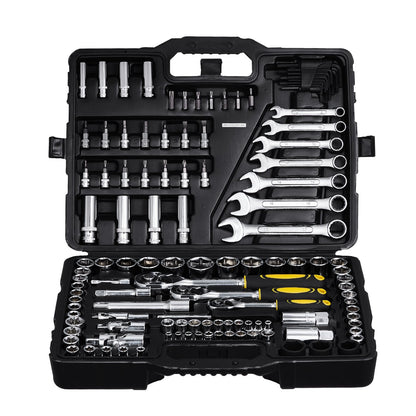 VEVOR 121-Piece Mechanics Tool Set 1/4" 3/8" 1/2" Drive Sockets SAE and Metric