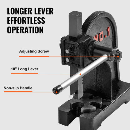VEVOR Arbor Press, 1 Ton Manual Arbor Press, 5.9" Maximum Height, Cast Iron Heavy-duty Manual Desktop Arbor Press, Precision Hand Press for Stamping, Bending, Stretching, Forming