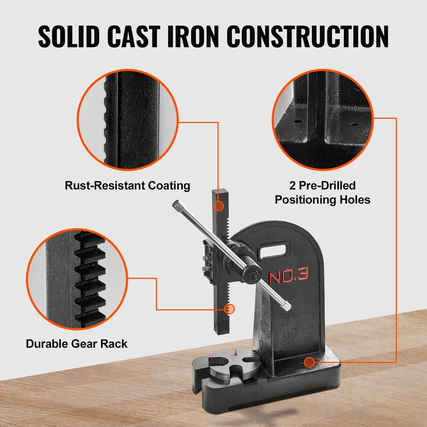 VEVOR Arbor Press, 3 Ton Manual Arbor Press, 30.99" Maximum Height, Cast Iron Heavy-duty Manual Desktop Arbor Press, Precision Hand Press for Stamping, Bending, Stretching, Forming