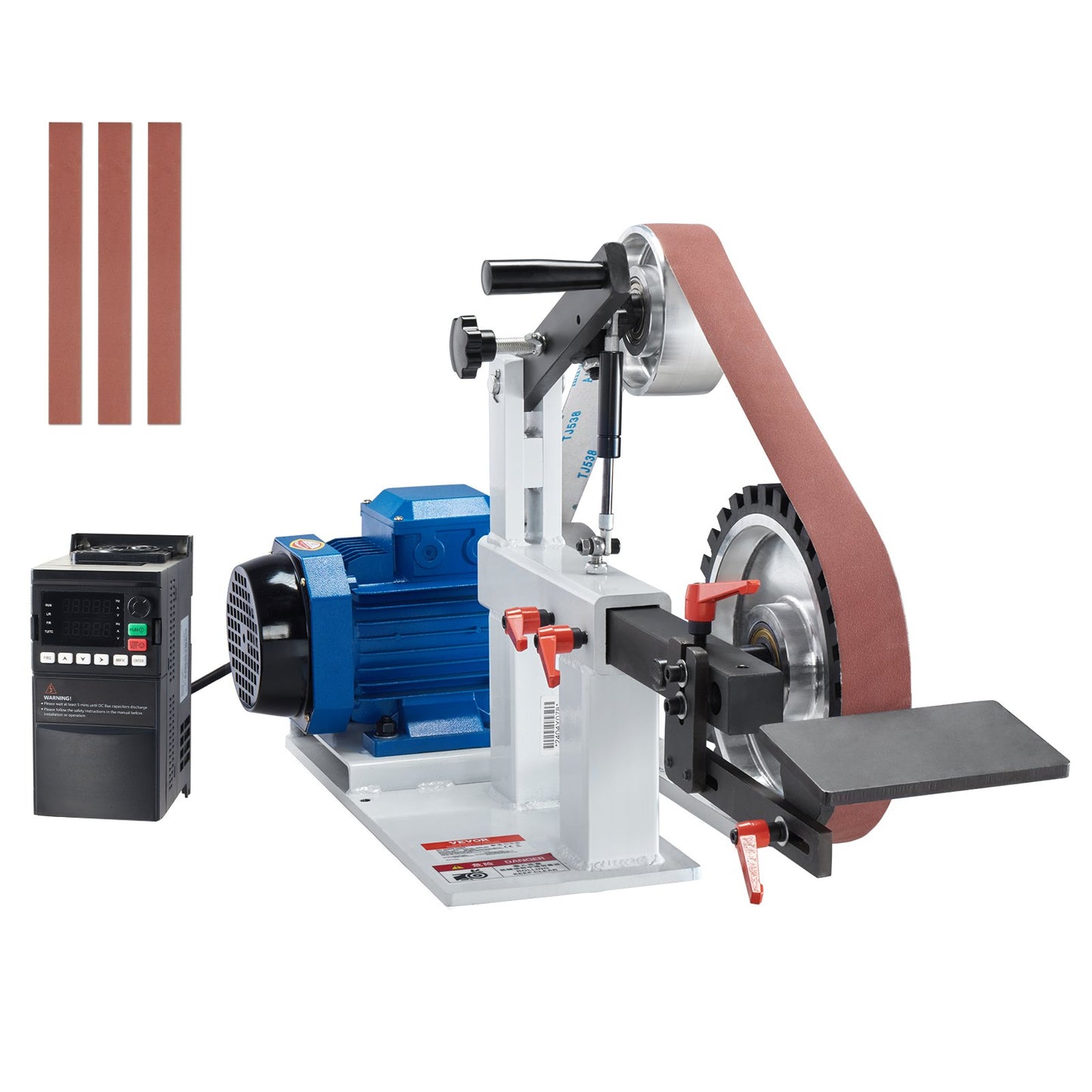VEVOR Belt Grinder Sander, 72 x 2-Inch Variable Speed Belt Polisher with VFD, 1500W 2HP Polishing Grinding Machine with 3 Grinding Moulds & 3PCS Sanding Belts for Metalworking, Knife Making