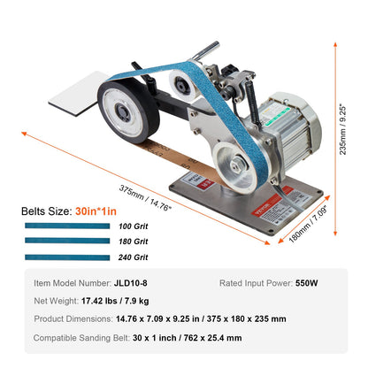 VEVOR Belt Grinder Sander, 30 x 1-Inch Variable Speed Belt Polisher with VFD, 550W Polishing Grinding Machine with 2 Grinding Moulds & 3PCS Sanding Belts for Metalworking, Knife Making