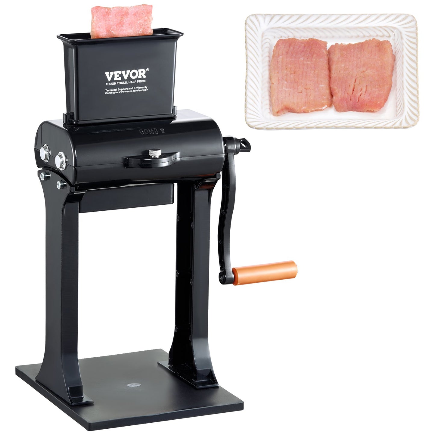 VEVOR Commercial Meat Tenderizer, Heavy Duty Stainless Steel Meat Tenderizer Machine, Quick and Easy Manual Operation Kitchen Tool, 148mm Feed Port for Beef, Turkey, Chicken, Pork, Steak, and Fish