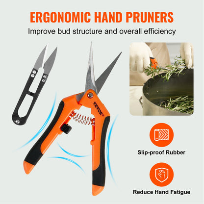 VEVOR Bud Leaf Trimmer, 39.5cm Stainless Steel Manual Bud Trimmer Machine, with Clear PET Cover for Visual Cutting, Hand Pruners Included, for Cutting Leaves, Buds, Flowers, Hydroponic Plants