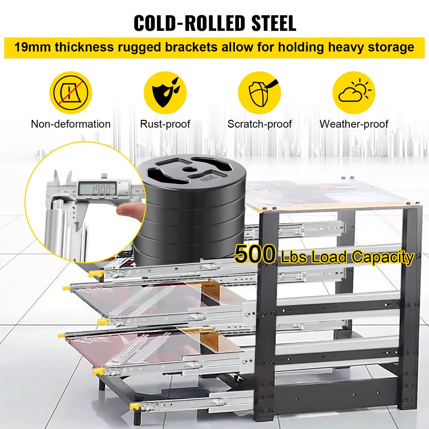 VEVOR Drawer Slides with Lock, 1 Pair 40 inch, Heavy-Duty Industrial Steel up to 500 lbs Capacity, 3-Fold Full Extension, Ball Bearing Lock-in & Lock-Out, Side Mount