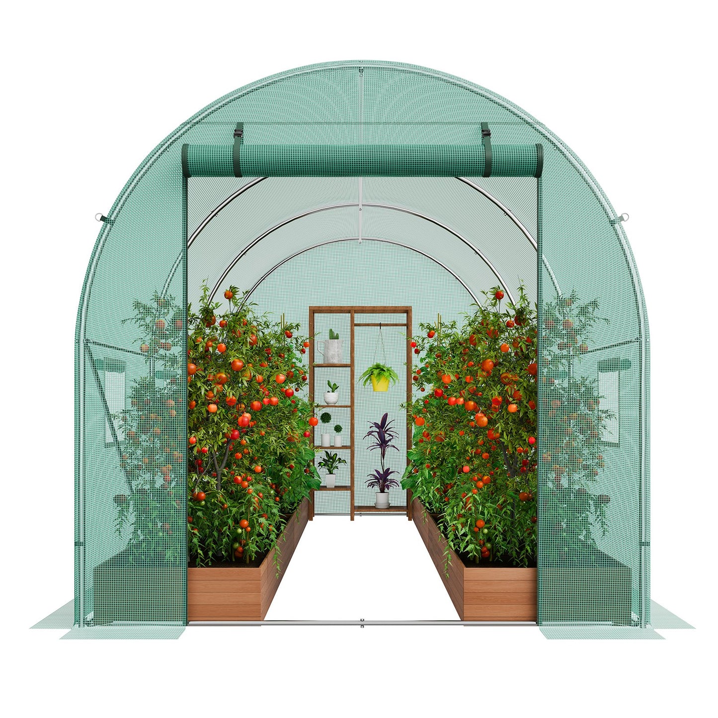 Walk-in Tunnel Greenhouse 11.32x6.4x6.3ft Galvanized Frame PE Cover Green