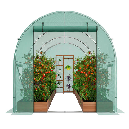 Walk-in Tunnel Greenhouse 11.32x6.4x6.3ft Galvanized Frame PE Cover Green