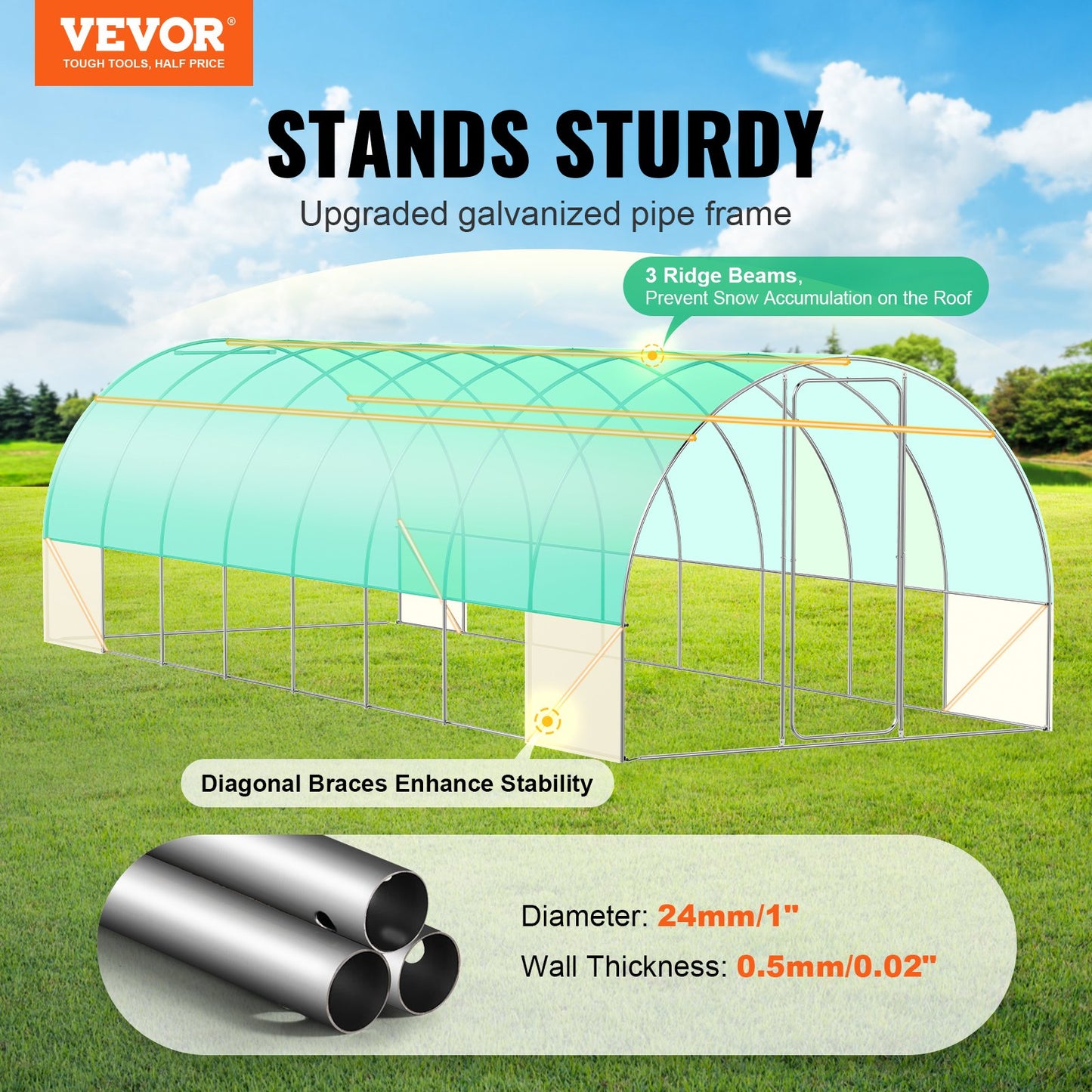 Walk-in Tunnel Greenhouse 27.38x9.5x7.38ft Galvanized Frame PE Cover Green