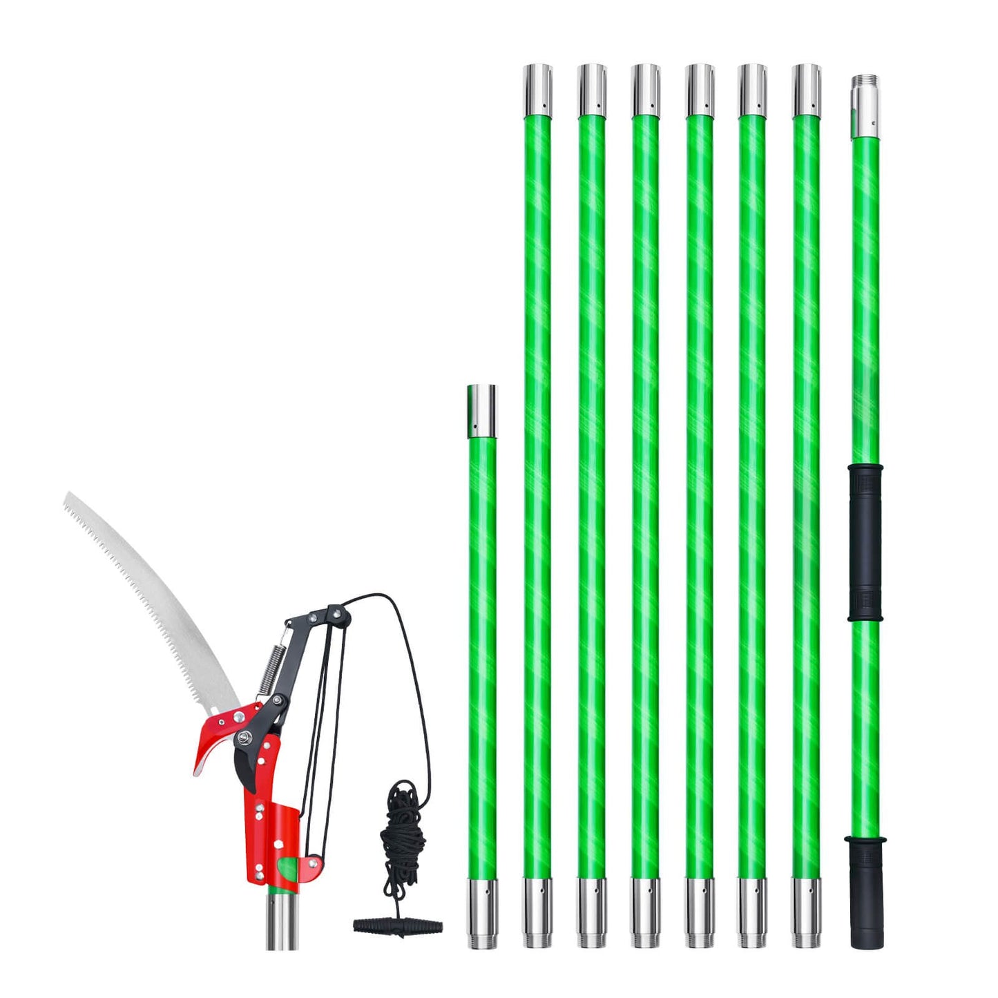 VEVOR Manual Pole Saw, 118-809.3 cm Extendable Pole Tree Pruner with Scissors, Sharp 65Mn Steel Blade, Lightweight Fiberglass Handle Pole, for High Branch Trimming, Pruning Tool for Palms and Shrubs