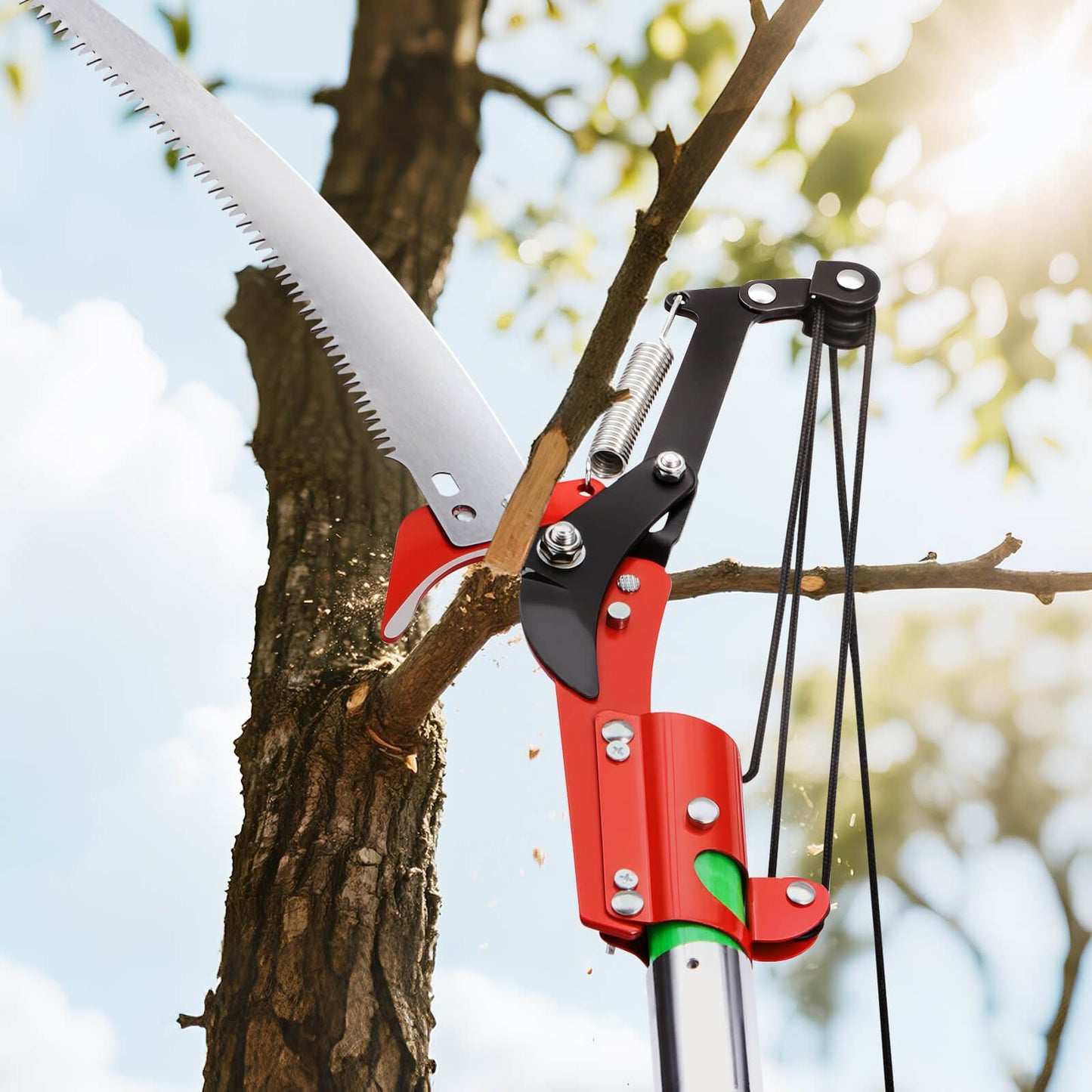 VEVOR Manual Pole Saw, 118-809.3 cm Extendable Pole Tree Pruner with Scissors, Sharp 65Mn Steel Blade, Lightweight Fiberglass Handle Pole, for High Branch Trimming, Pruning Tool for Palms and Shrubs