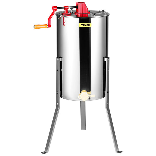 VEVOR Manual Honey Extractor, 2/4 Frames Honey Spinner Extractor, Stainless Steel Beekeeping Extraction, Honeycomb Drum Spinner with Lid, Apiary Centrifuge Equipment with Height Adjustable Stand
