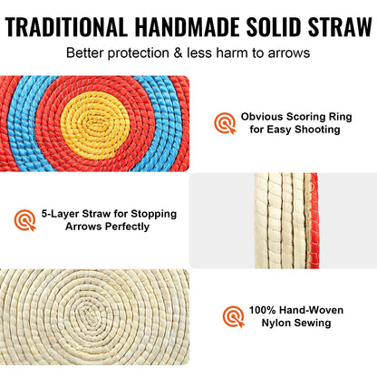 VEVOR Archery Target, 5 Layers 20" Arrow Target, Traditional Solid Straw Round Archery Target Shooting Bow, Hand-Made Arrows Target, Coloured Rope Target for Backyard Outdoor Hunting Shooting Practice