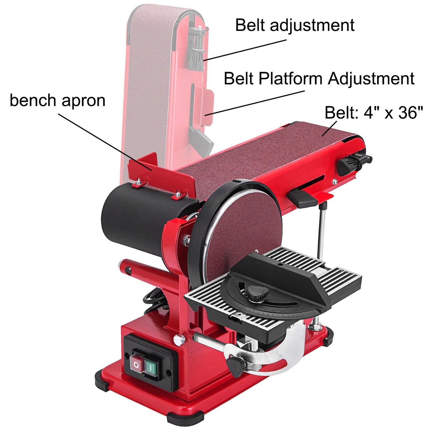VEVOR Belt Sander 4" x 36", Disc Combo Sander 6",Electric Adjustable Bench Belt Sander 375W,Grinder Bench Sanding Machine With 4 Rubber Foot Pad