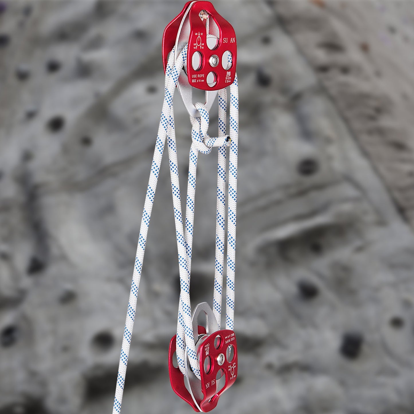 VEVOR Twin Sheave Block and Tackle 1.02-1.27cm 3048-6096cm Twin Sheave Block with Braid Rope 2993.71-3494.93kgs Double Pulley Rigging
