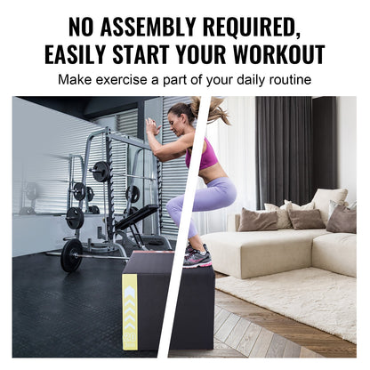 VEVOR 3 in 1 Plyometric Jump Box, 30/24/20 Inch Foam Plyo Box, Platform & Jumping Agility Box, Anti-Slip Fitness Exercise Step Up Box for Home Gym Training, Conditioning Strength Training, Black