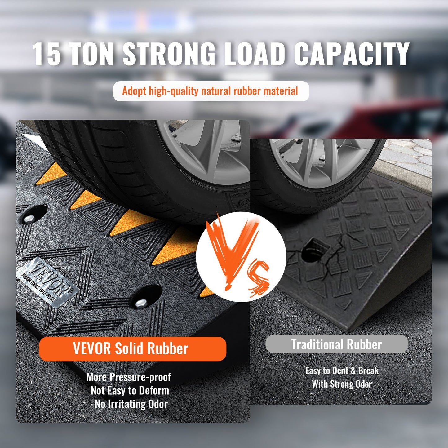 VEVOR Rubber Curb Ramp 2 Pack, 11 cm Rise Height Heavy-Duty 15 tons Load Capacity Threshold Ramps, Driveway Ramps with Stable Grid Structure for Cars, Wheelchairs, Bikes, Motorcycles