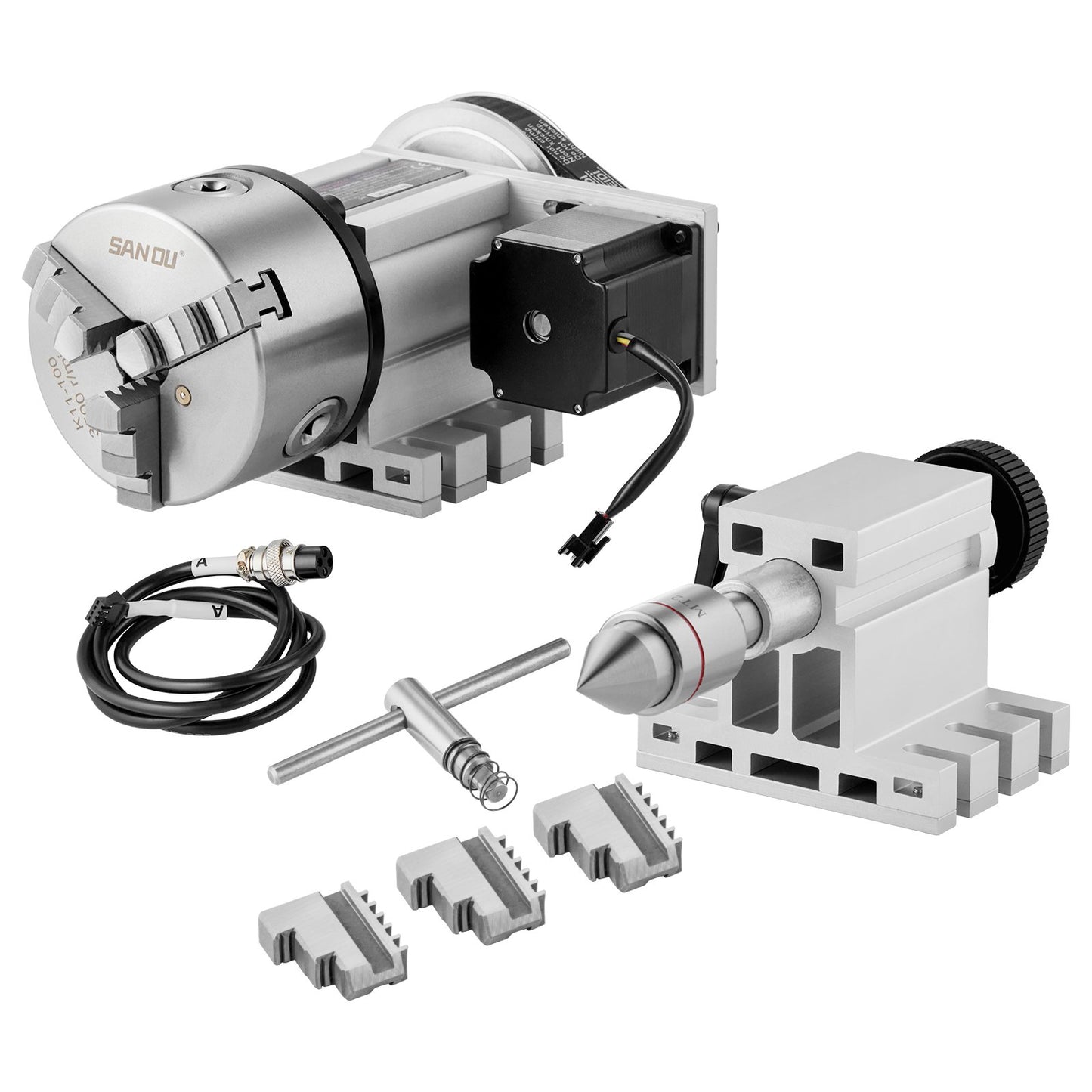 VEVOR Dividing Head, K11-100mm 3-Jaw Chuck, CNC Router Milling Machine Rotational Axis 4th Axis A Axis Indexing Head, 65 mm Center Height MT2 Tailstock 6:1 Gear Ratio, Universal for Engraving