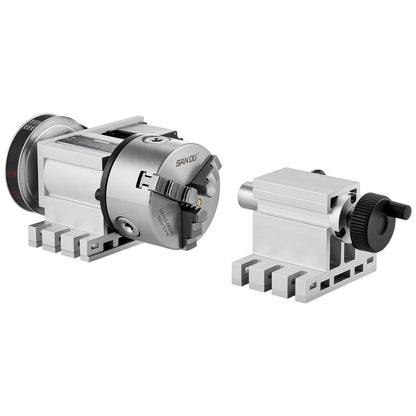 VEVOR Dividing Head, K11-100mm 3-Jaw Chuck, CNC Router Milling Machine Rotational Axis 4th Axis A Axis Indexing Head, 65 mm Center Height MT2 Tailstock 6:1 Gear Ratio, Universal for Engraving
