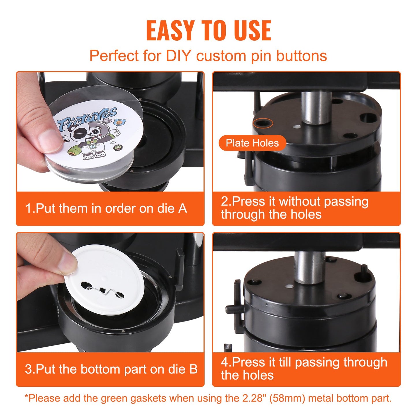 VEVOR Button Maker Machine, 1/1.25/2.28 inch(25/32/58mm) 3-in-1 Pin Maker, Installation-Free Badge Punch Press Kit, Button Making Supplies with 300pcs Button Parts, Circle Cutter, Magic Book