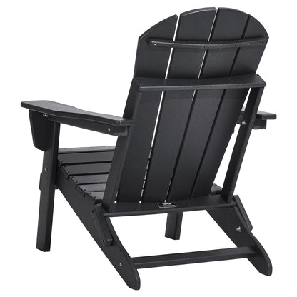 Adirondack Chair Plastic, Set of 2 All-Weather Portable Folding Fire Pit Chair, Outdoor Adirondack Patio Chair with Cup Holder, with Relaxing Arm Rest Ergonomic, for Garden, Backyard - Black