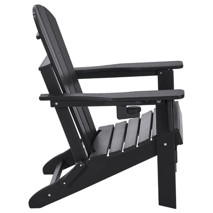 Adirondack Chair Plastic, Set of 2 All-Weather Portable Folding Fire Pit Chair, Outdoor Adirondack Patio Chair with Cup Holder, with Relaxing Arm Rest Ergonomic, for Garden, Backyard - Black