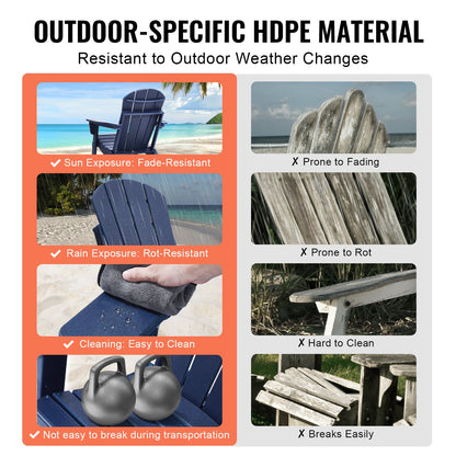 Adirondack Chair Plastic, Set of 2 All-Weather Portable Folding Fire Pit Chair, Outdoor Adirondack Patio Chair with Cup Holder, with Relaxing Arm Rest Ergonomic, for Garden, Backyard Navy Blue