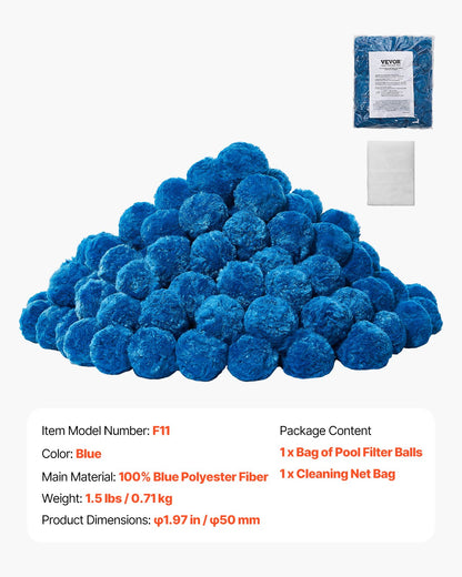 VEVOR Pool Filter Balls for Sand Filter Pump Swimming Pool 0.71 kg Reusable Blue