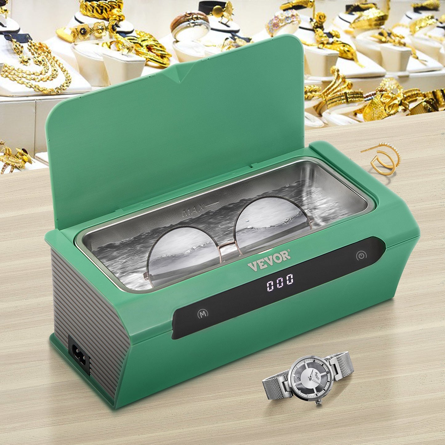 VEVOR Ultrasonic Cleaner Ultrasound Cleaning Machine 500ML Green for Jewelry