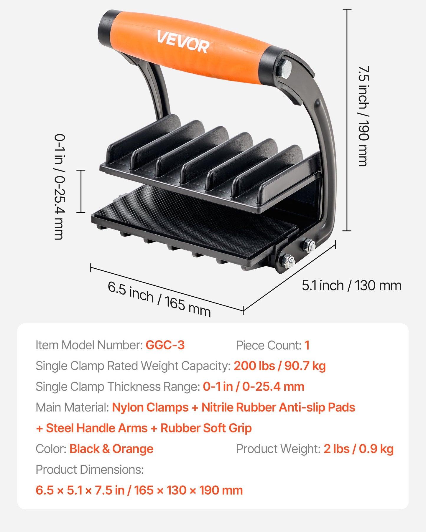 VEVOR Plywood Carrier 90.7 kg Drywall Carrying Tool for 0-25.4 mm Thickness