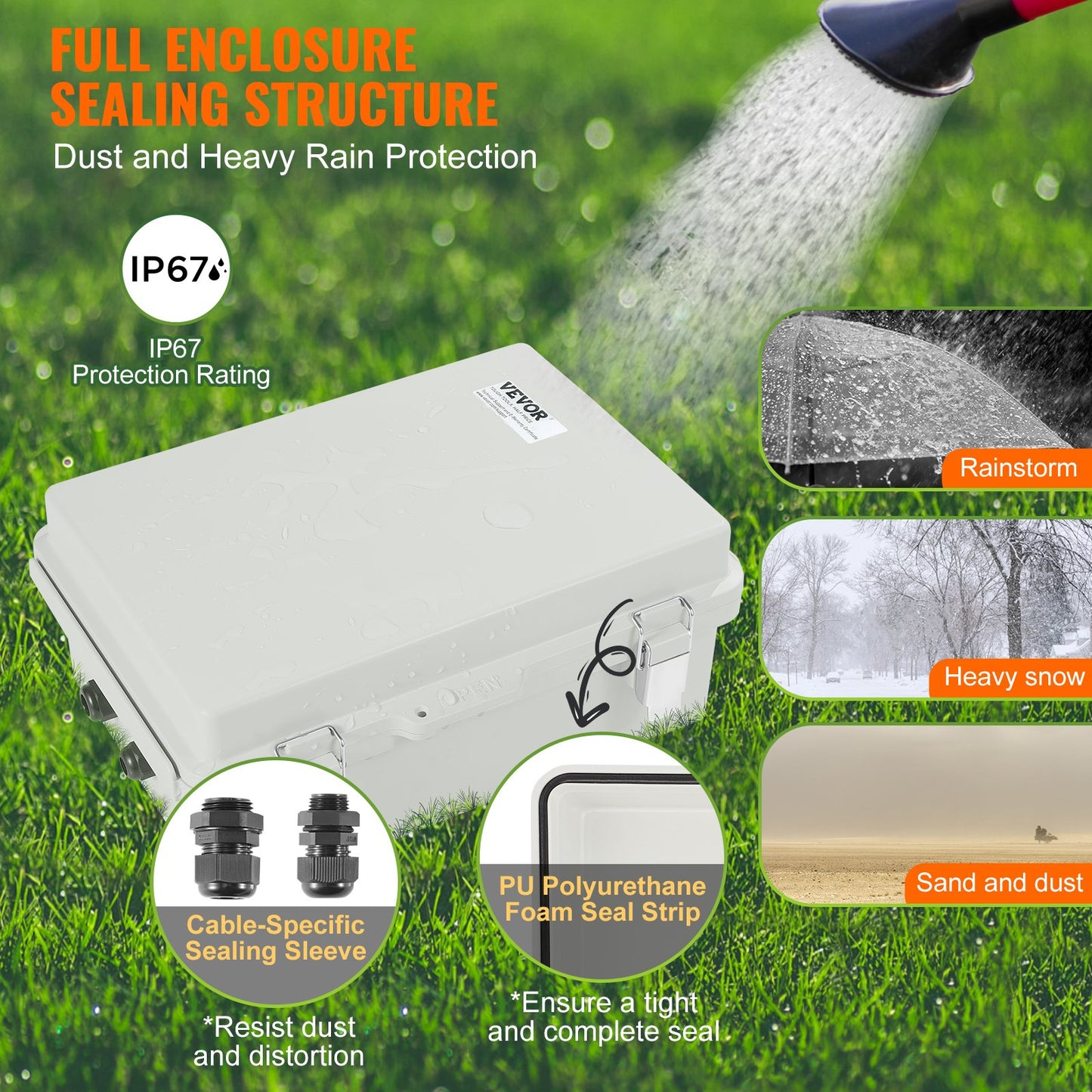 VEVOR Outdoor Electrical Junction Box, 430 x 330 x 180 mm, ABS Plastic Electrical Enclosure Box with Hinged Cover Stainless Steel Latch, IP67 Dustproof Waterproof for Outdoor Electrical Projects, 17 x 13 x 7 inch