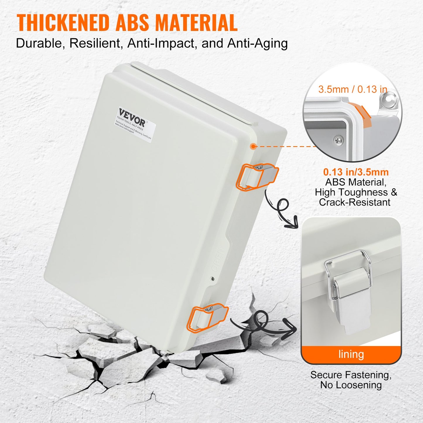 VEVOR Outdoor Electrical Junction Box, 430 x 330 x 180 mm, ABS Plastic Electrical Enclosure Box with Hinged Cover Stainless Steel Latch, IP67 Dustproof Waterproof for Outdoor Electrical Projects, 17 x 13 x 7 inch