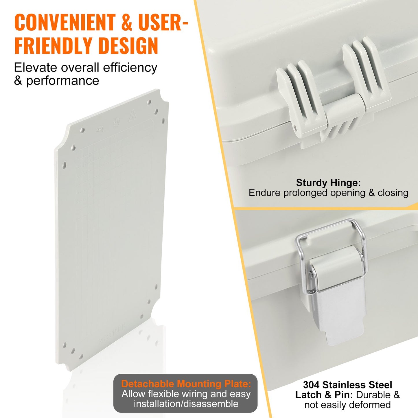 VEVOR Outdoor Electrical Junction Box, 430 x 330 x 180 mm, ABS Plastic Electrical Enclosure Box with Hinged Cover Stainless Steel Latch, IP67 Dustproof Waterproof for Outdoor Electrical Projects, 17 x 13 x 7 inch