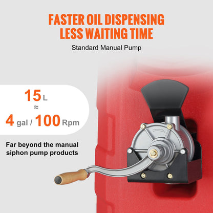 VEVOR 60.57L Fuel Caddy, 7.8 L/min, Portable Gas Storage Tank Container with Hand Pump Rubber Wheels, Fuel Transfer Storage Tank for Gasoline Diesel Machine Oil Car Mowers Tractor Boat Motorcycle