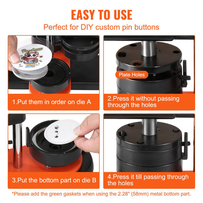 VEVOR Button Maker Machine, 2.28 inch/58mm Pin Maker, Installation-Free Badge Punch Press Kit, Children DIY Gifts Button Making Supplies with 100pcs Button Parts, Circle Cutter, Magic Book
