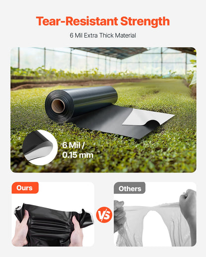 VEVOR 6Mil Plastic Sheeting Roll 10 x 100 FT Heavy Duty Film Black & White