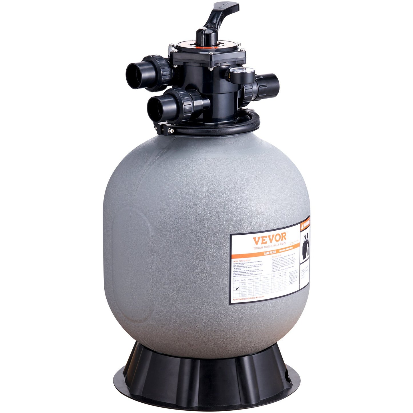VEVOR Sand Filter, 19-inch, 482.6mm, Up to 45 GPM Flow Rate, Above Inground Swimming Pool Sand Filter System with 7-Way Multi-Port Valve, Filter, Backwash, Rinse, Recirculate, Waste, Winter, Closed Functions