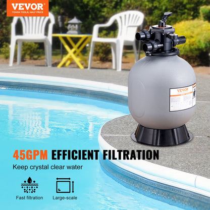 VEVOR Sand Filter, 19-inch, 482.6mm, Up to 45 GPM Flow Rate, Above Inground Swimming Pool Sand Filter System with 7-Way Multi-Port Valve, Filter, Backwash, Rinse, Recirculate, Waste, Winter, Closed Functions