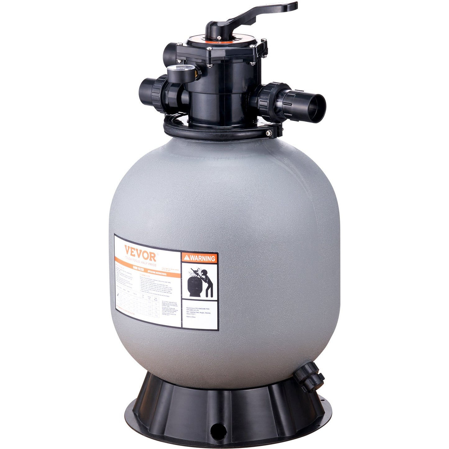VEVOR Sand Filter, 19-inch, 482.6mm, Up to 45 GPM Flow Rate, Above Inground Swimming Pool Sand Filter System with 7-Way Multi-Port Valve, Filter, Backwash, Rinse, Recirculate, Waste, Winter, Closed Functions