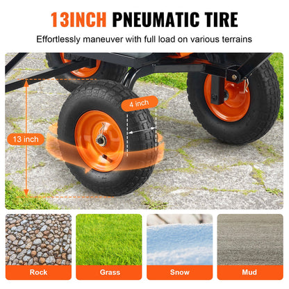 VEVOR Dump Cart, Poly Garden Dump Cart with Easy to Assemble Steel Frame, Dump Wagon with 2-in-1 Convertible Handle, Utility Wheelbarrow  544kg/ 1200lbs Capacity, 33cm/ 13 inch Tires