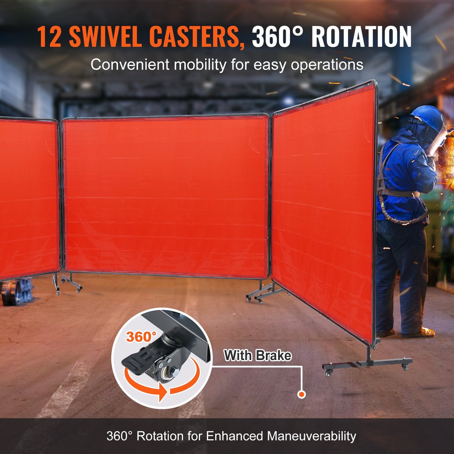VEVOR Welding Screen with Frame 3 Panel 6' x 8' Welding Curtain Screen 12 Wheels