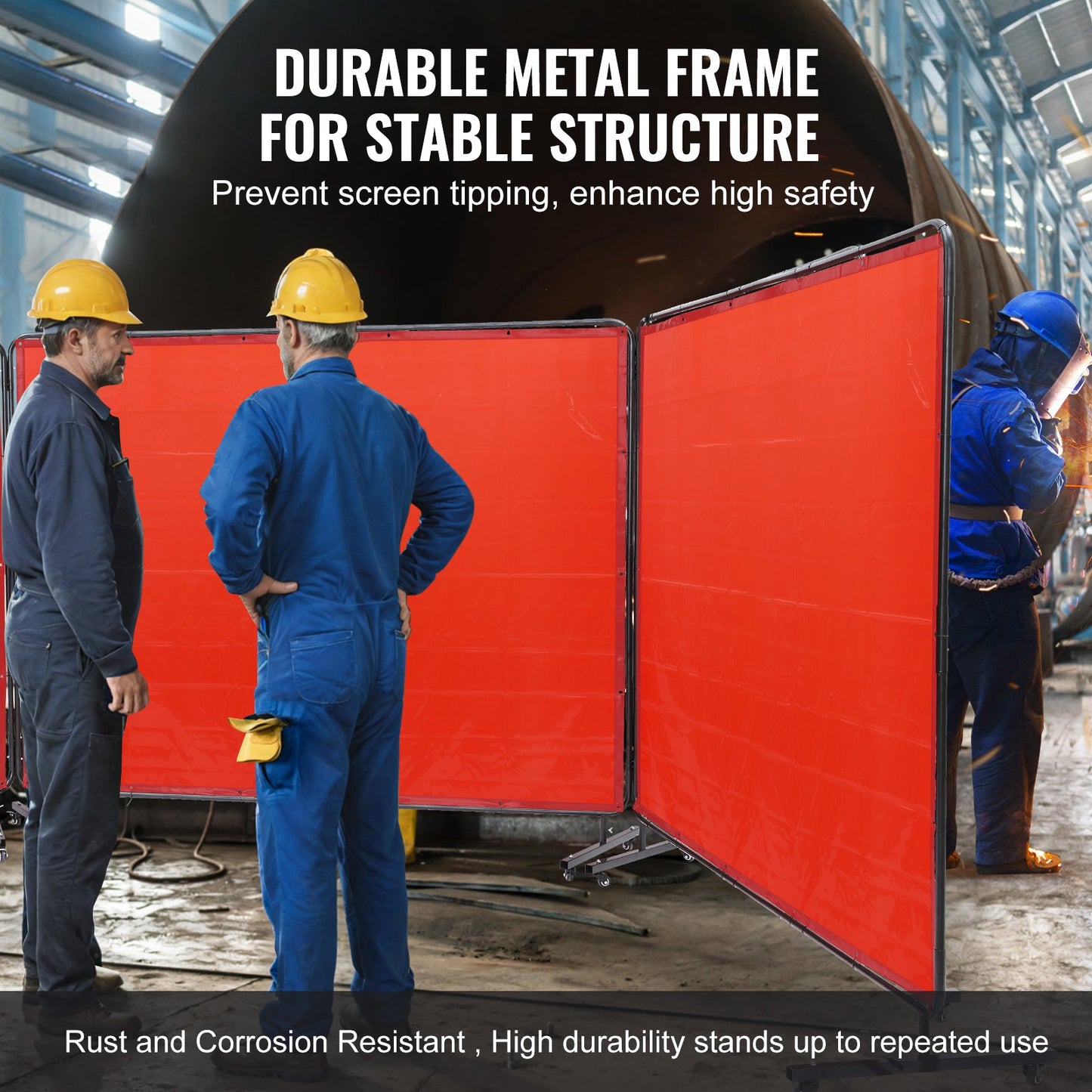 VEVOR Welding Screen with Frame 3 Panel 6' x 8' Welding Curtain Screen 12 Wheels