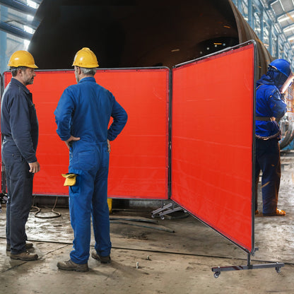 VEVOR Welding Screen with Frame 3 Panel 6' x 8' Welding Curtain Screen 12 Wheels