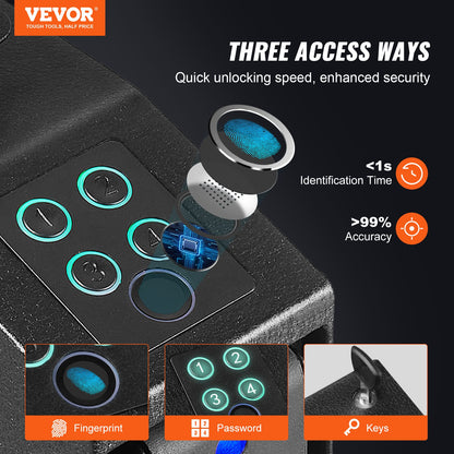 VEVOR Mounted Gun Safe for Pistols Biometric Gun Safe 3 Access Ways 1 Pistol