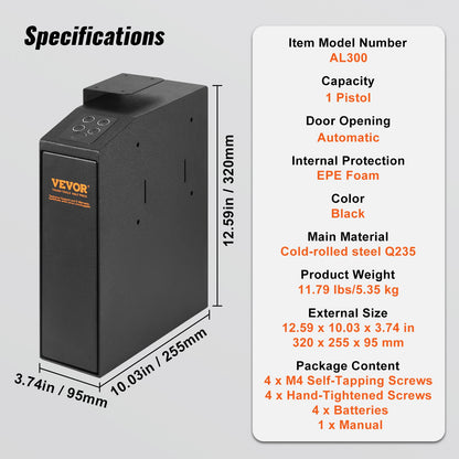 VEVOR Mounted Gun Safe for Pistols Biometric Gun Safe 3 Access Ways 1 Pistol