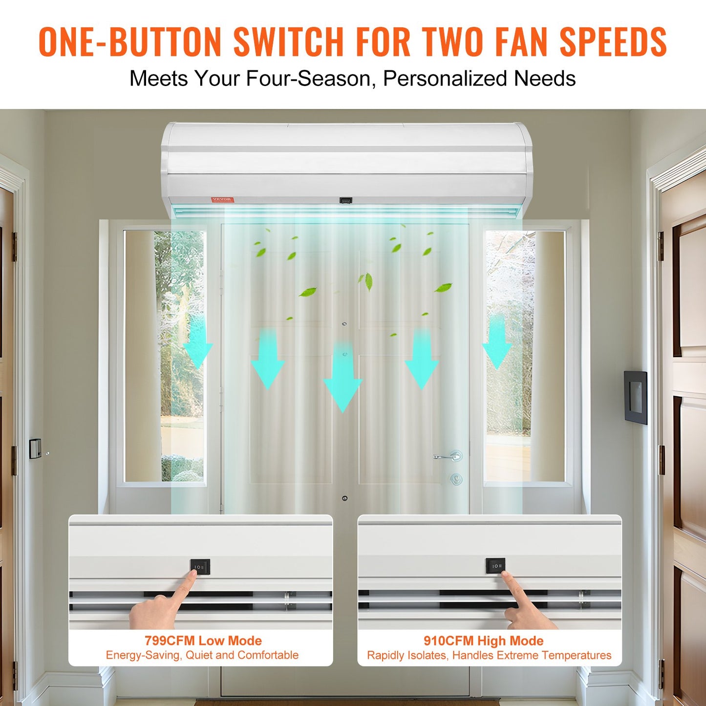 VEVOR 0.9m Commercial Indoor Air Curtain Super Power 2 Speeds 1528m³/h, UL Certified Wall Mounted Air Curtains for Doors, Indoor Over Door Fan with Heavy Duty Limit Switch, Easy-Install Unheated
