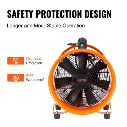 VEVOR Portable Ventilator, 254mm/10inch Heavy Duty Cylinder Fan with 10m Duct Hose, 300W Strong Shop Exhaust Blower 1720CFM, Industrial Utility Blower for Sucking Dust, Smoke, Smoke Home/Workplace