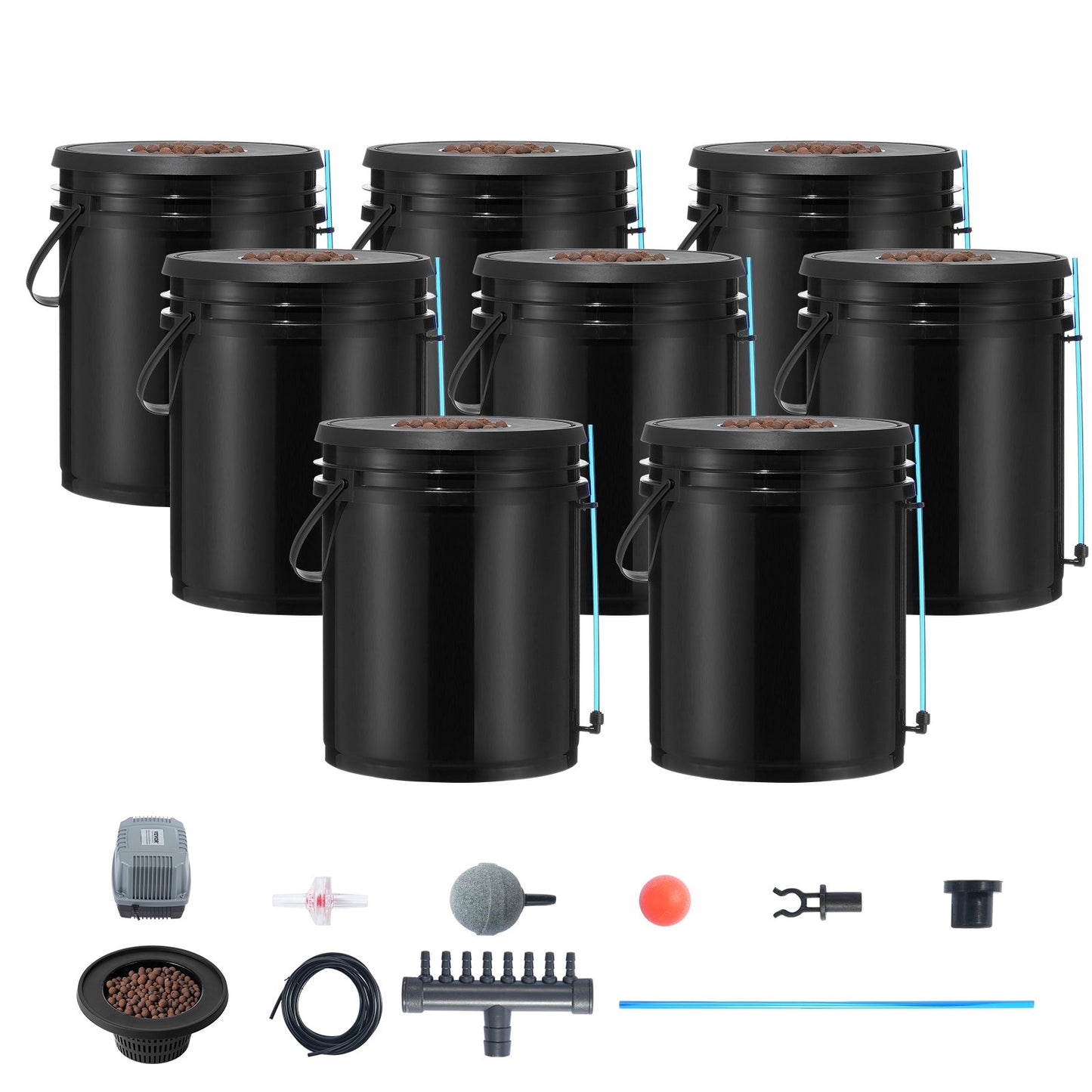 VEVOR DWC Hydroponics Grow System Deep Water Culture 8 Buckets with Air Pump