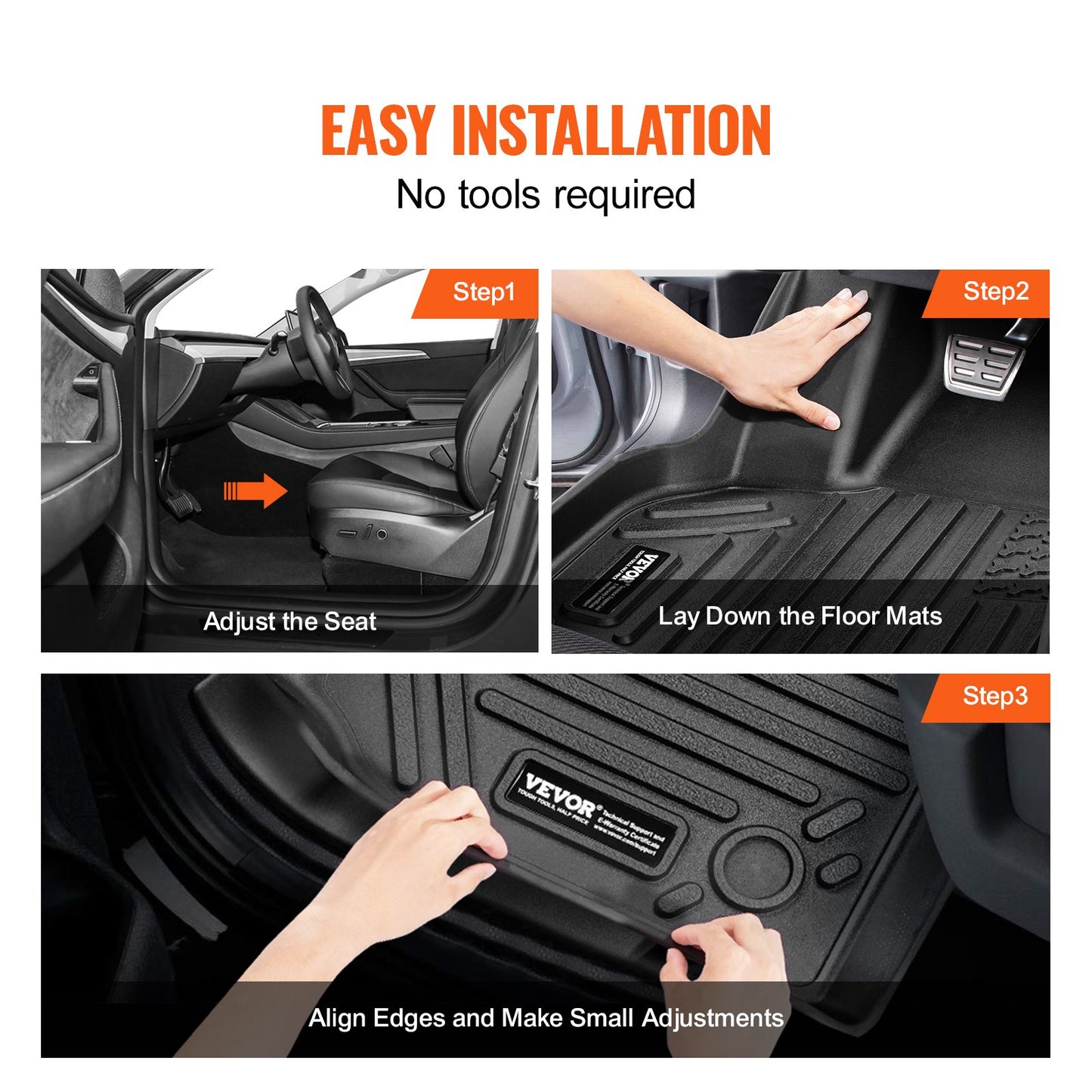 VEVOR Automotive Floor Mats Fits for Tesla Model Y 2021-2024 3 pcs TPE Liners