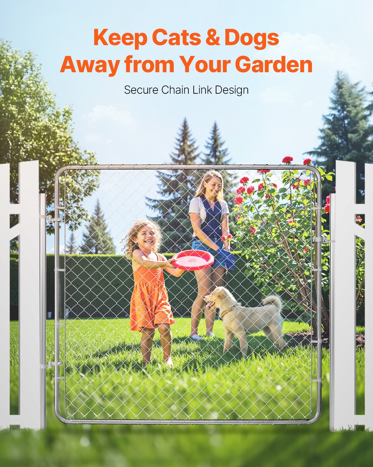 VEVOR Chain Link Fence Gate, 70 x 72 in, Adjustable Chain Link Fence Panel, Fit 3 ft (W) x 4 ft (H) Garden Fence Gate Opening, Rust-Resistant Galvanized Fencing Gate for Farm Posts Not Included